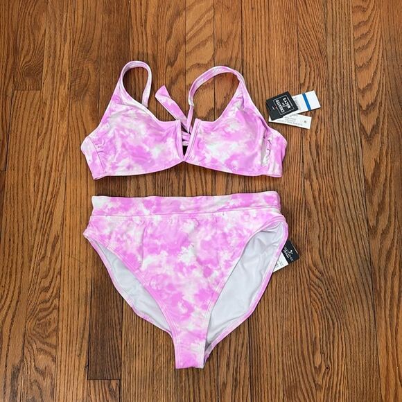 California Waves Bikini Set V-Wire Bralette High Waisted Pink Junior’s XL NWT - Picture 2 of 9
